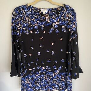 Charter Club Blue and White Flutter Sleeve Ruffled Blouse